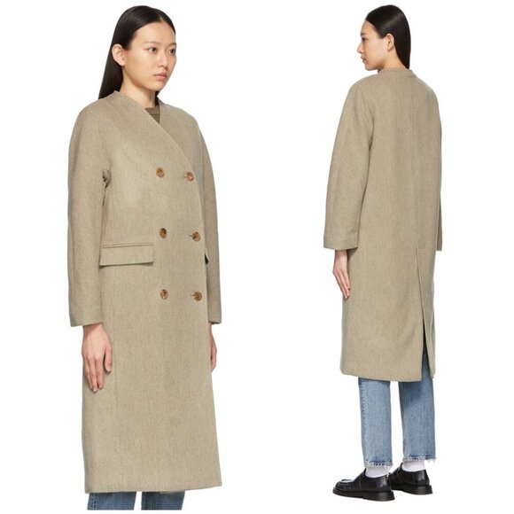 NOTHING WRITTEN COLLARLESS LAMBSWOOL COAT in Oatmeal Women's Medium MSRP $665 - Picture 2 of 12